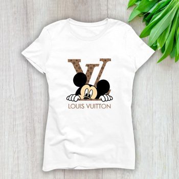 Louis Vuitton Logo Luxury Monogram Canvas Pattern Mickey Mouse Lady T-Shirt Luxury Tee For Women LDS1702