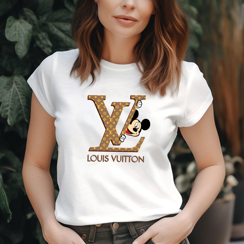 Louis-Vuitton-Logo-Luxury-Monogram-Canvas-Pattern-Mickey-Mouse-Lady-T-Shirt-Luxury-Tee-For-Women-LDS1707-2