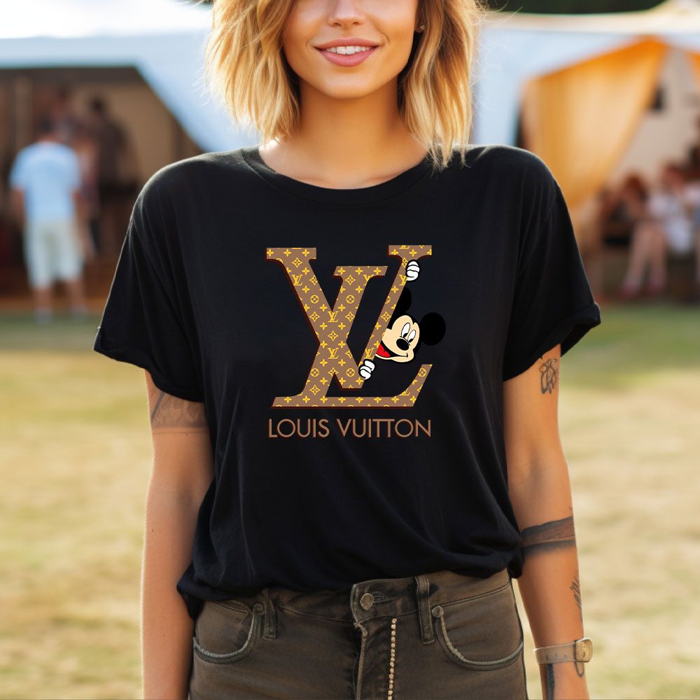 Louis-Vuitton-Logo-Luxury-Monogram-Canvas-Pattern-Mickey-Mouse-Lady-T-Shirt-Luxury-Tee-For-Women-LDS1707-3