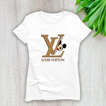 Louis Vuitton Logo Luxury Monogram Canvas Pattern Mickey Mouse Lady T-Shirt Luxury Tee For Women LDS1707