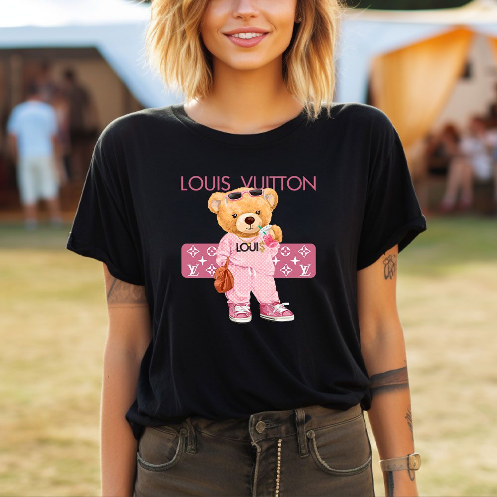 Louis-Vuitton-Logo-Luxury-Teddy-Bear-Lady-T-Shirt-Luxury-Tee-For-Women-LDS1601-3