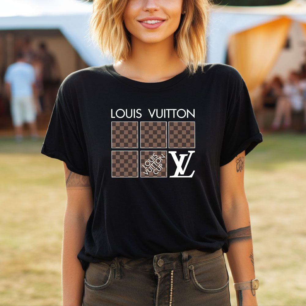 Louis-Vuitton-Logo-Luxury-With-Damier-Pattern-Lady-T-Shirt-Luxury-Tee-For-Women-LDS1684-1