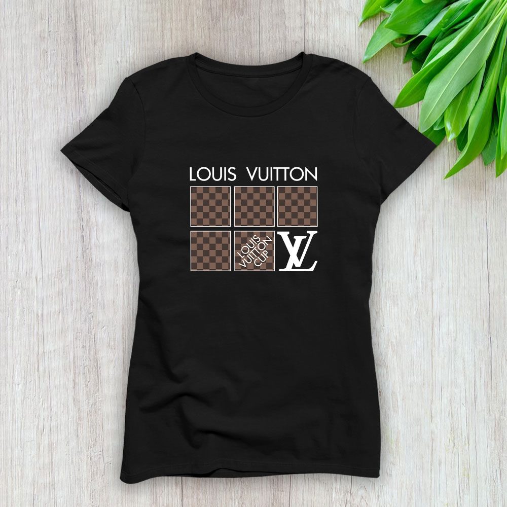 Louis-Vuitton-Logo-Luxury-With-Damier-Pattern-Lady-T-Shirt-Luxury-Tee-For-Women-LDS1684 Louis Vuitton Logo Luxury With Damier Pattern Lady T-Shirt Luxury Tee For Women LDS1684