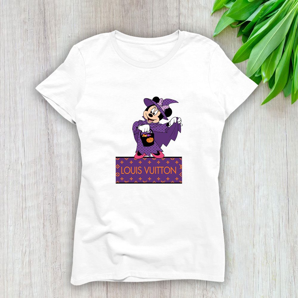 Louis-Vuitton-Monogram-Canvas-Pattern-Halloween-Minnie-Mouse-Lady-T-Shirt-Luxury-Tee-For-Women-LDS1719 Louis Vuitton Monogram Canvas Pattern Halloween Minnie Mouse Lady T-Shirt Luxury Tee For Women LDS1719