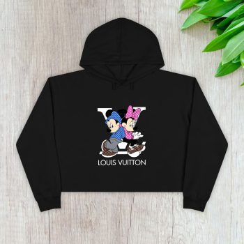 Louis Vuitton Monogram Canvas Pattern Mickey Mouse And Minnie Mouse Crop Pullover Hoodie For Lady CPH1688
