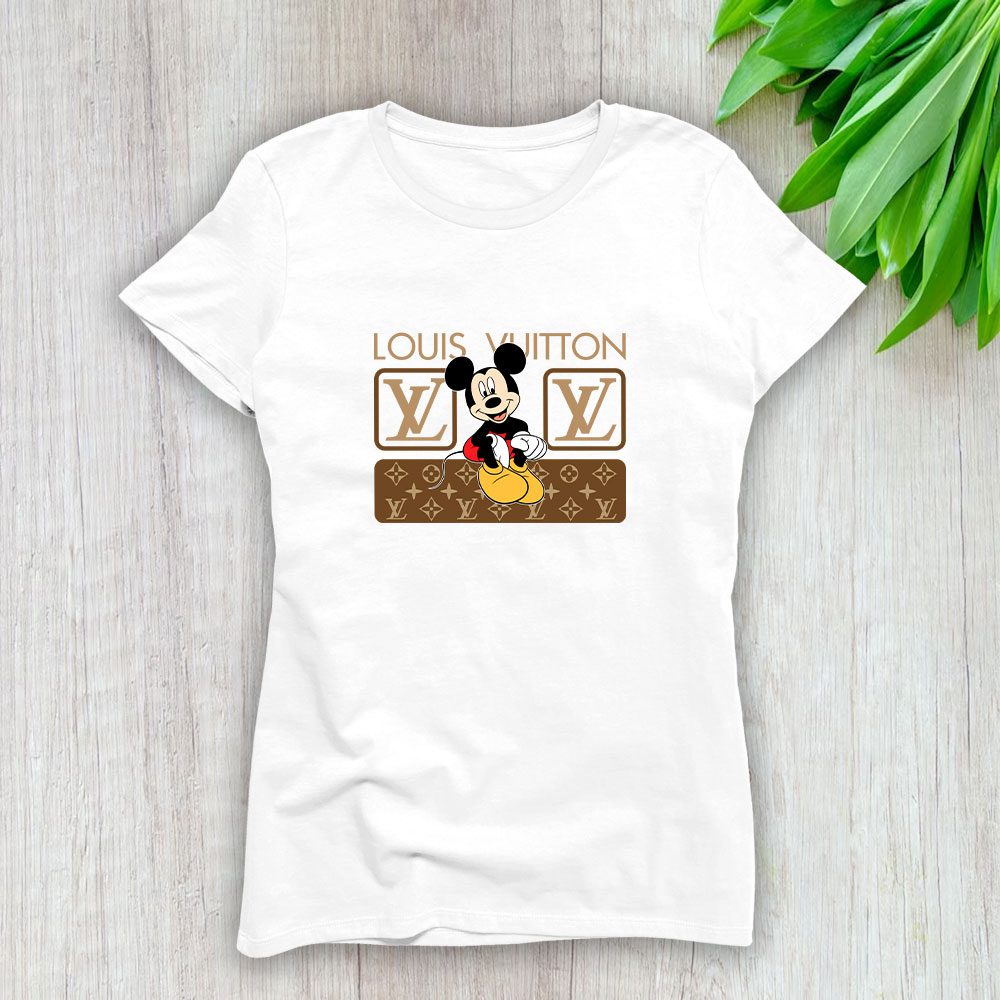 Louis-Vuitton-Monogram-Canvas-Pattern-Mickey-Mouse-Lady-T-Shirt-Luxury-Tee-For-Women-LDS1692 Louis Vuitton Monogram Canvas Pattern Mickey Mouse Lady T-Shirt Luxury Tee For Women LDS1692