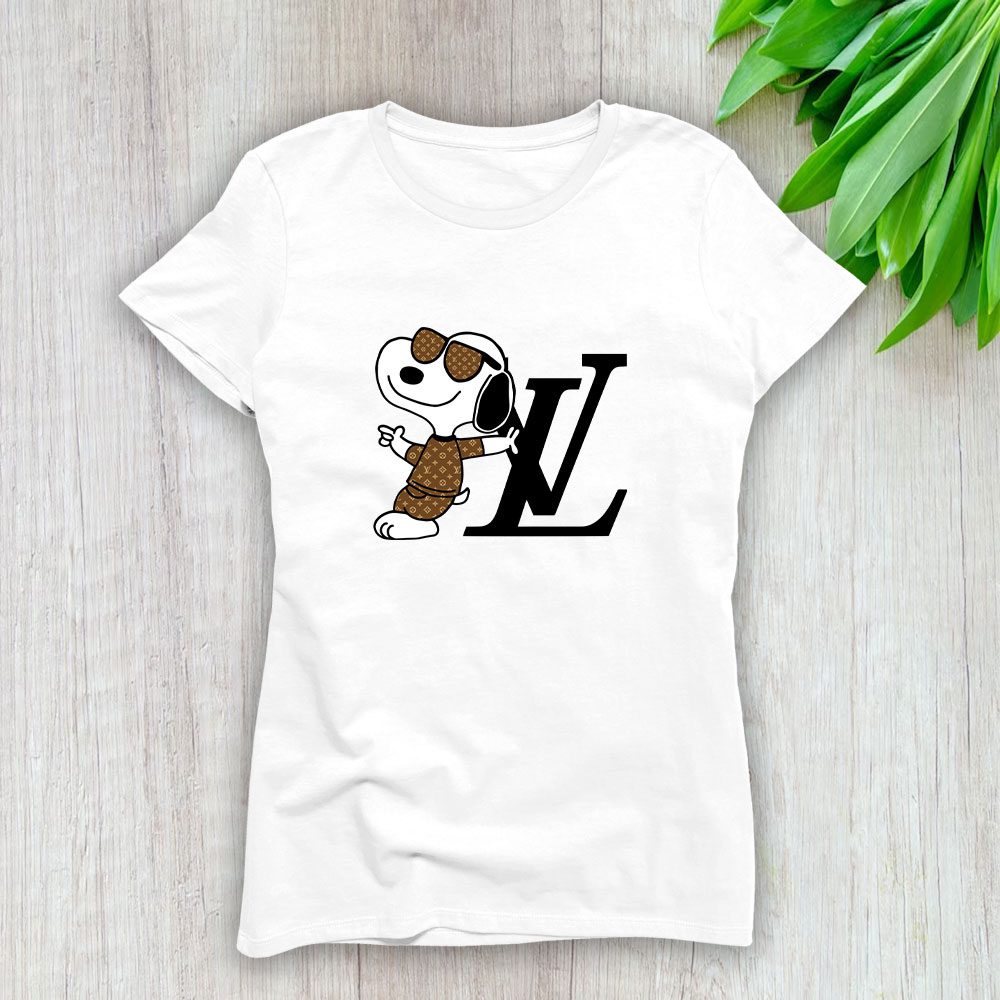 Louis-Vuitton-Monogram-Canvas-Pattern-Snoopy-Lady-T-Shirt-Luxury-Tee-For-Women-LDS1693 Louis Vuitton Monogram Canvas Pattern Snoopy Lady T-Shirt Luxury Tee For Women LDS1693