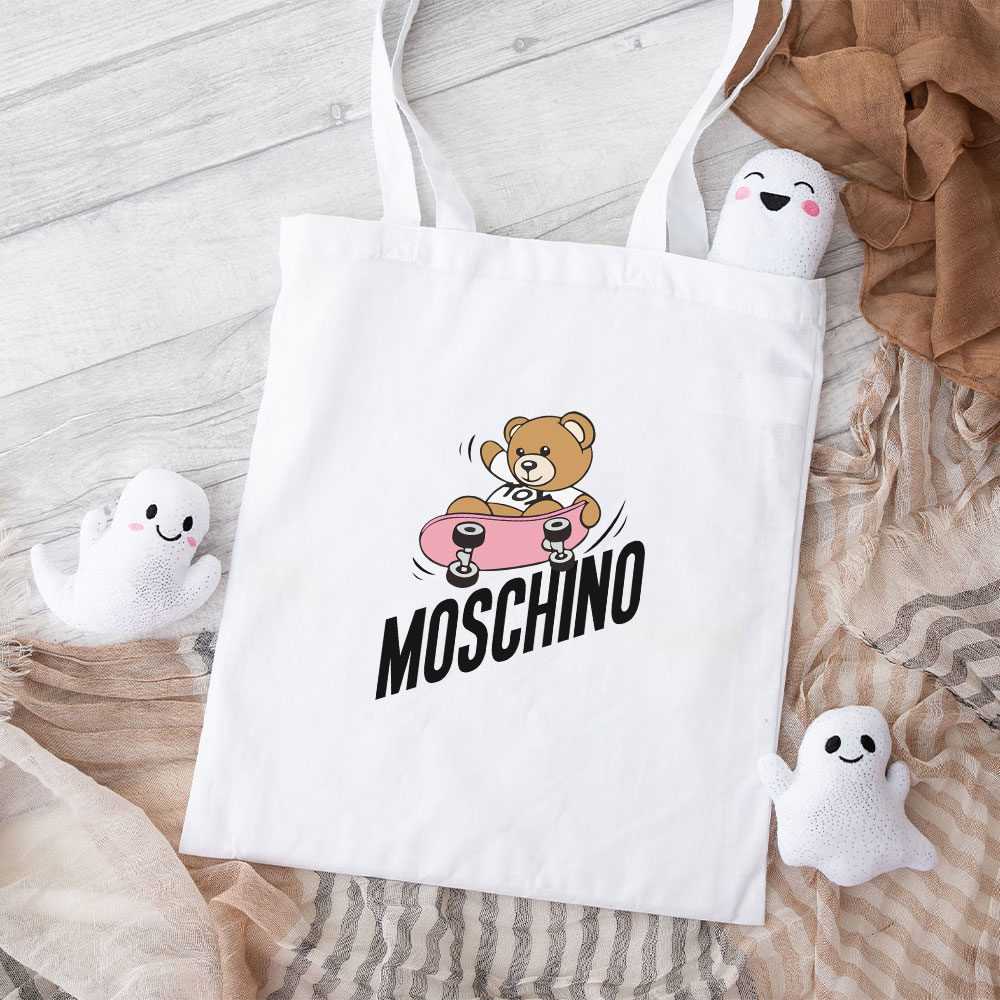 Moschino-Skater-Teddy-Bear-Cotton-Canvas-Tote-Bag-TTB1754 Moschino Skater Teddy Bear Cotton Canvas Tote Bag TTB1754