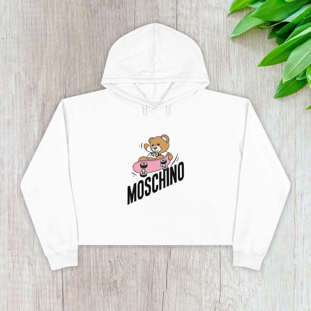 Moschino-Skater-Teddy-Bear-Crop-Pullover-Hoodie-For-Lady-CPH1754 Moschino Skater Teddy Bear Crop Pullover Hoodie For Lady CPH1754