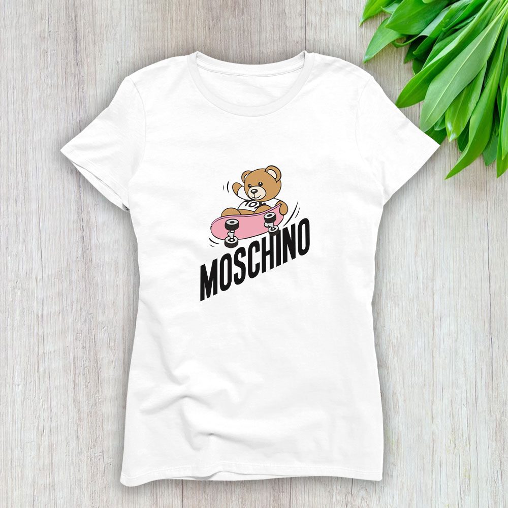Moschino-Skater-Teddy-Bear-Lady-T-Shirt-Luxury-Tee-For-Women-LDS1756 Moschino Skater Teddy Bear Lady T-Shirt Luxury Tee For Women LDS1756