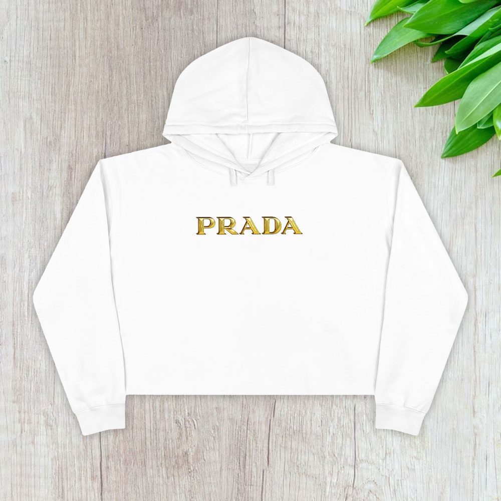Prada-Gold-Logo-Luxury-Crop-Pullover-Hoodie-For-Lady-CPH1796 Prada Gold Logo Luxury Crop Pullover Hoodie For Lady CPH1796