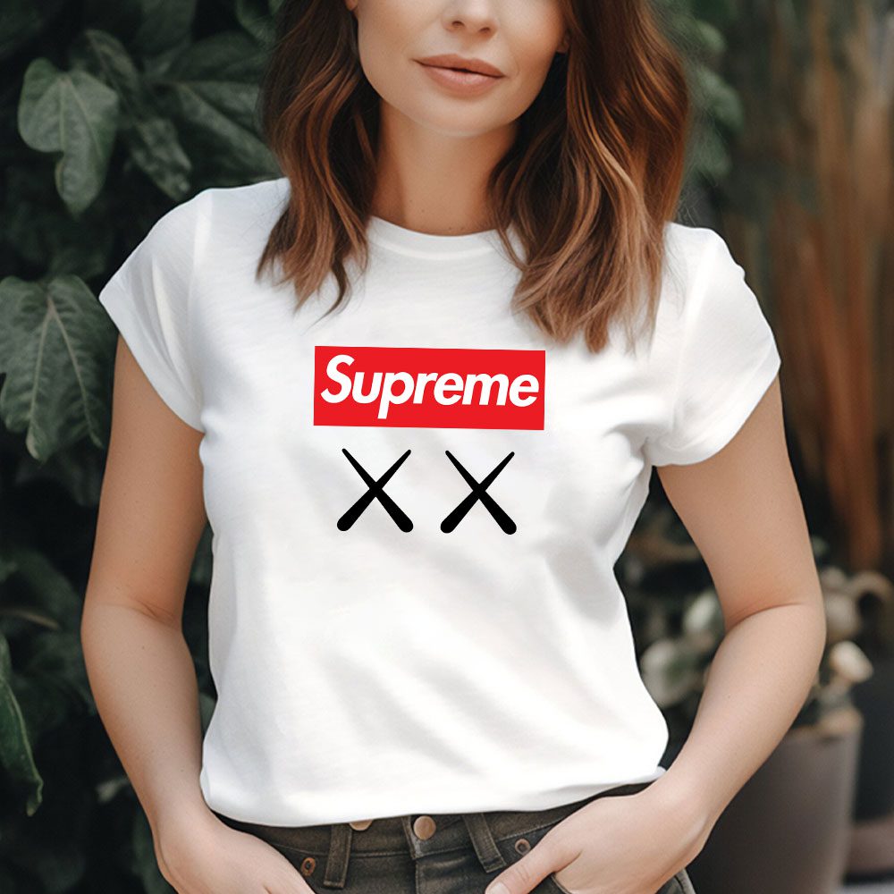 Supreme-X-Kaws-Logo-Lady-T-Shirt-Luxury-Tee-For-Women-LDS1866-1