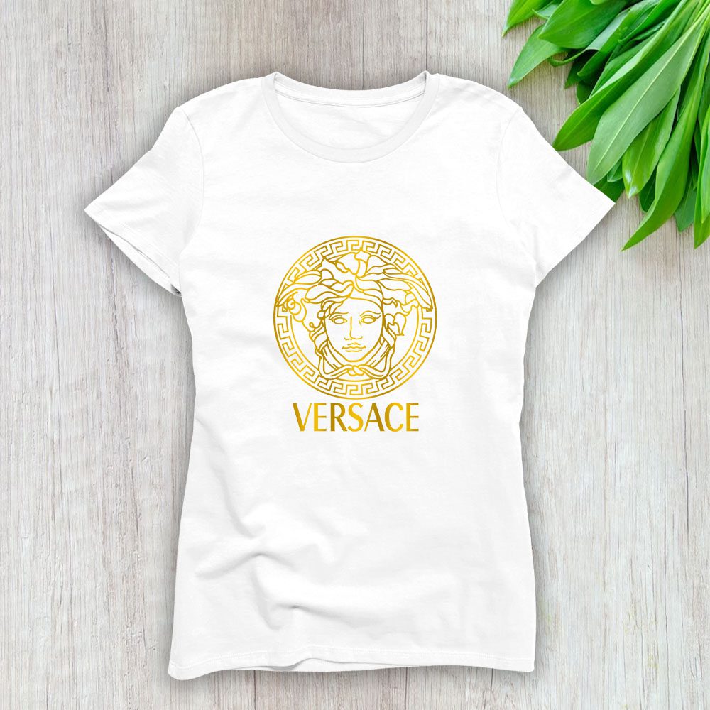 Versace-Medusa-Gold-Luxury-Logo-Lady-T-Shirt-Luxury-Tee-For-Women-LDS1925 Versace Medusa Gold Luxury Logo Lady T-Shirt Luxury Tee For Women LDS1925