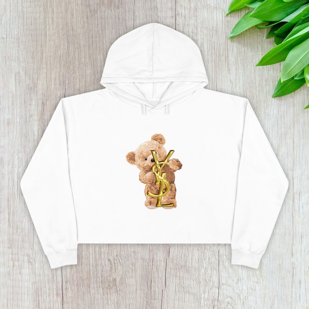 Yves-Saint-Laurent-Gold-Logo-Luxury-Teddy-Bear-Crop-Pullover-Hoodie-For-Lady-CPH1970 Yves Saint Laurent Gold Logo Luxury Teddy Bear Crop Pullover Hoodie For Lady CPH1970