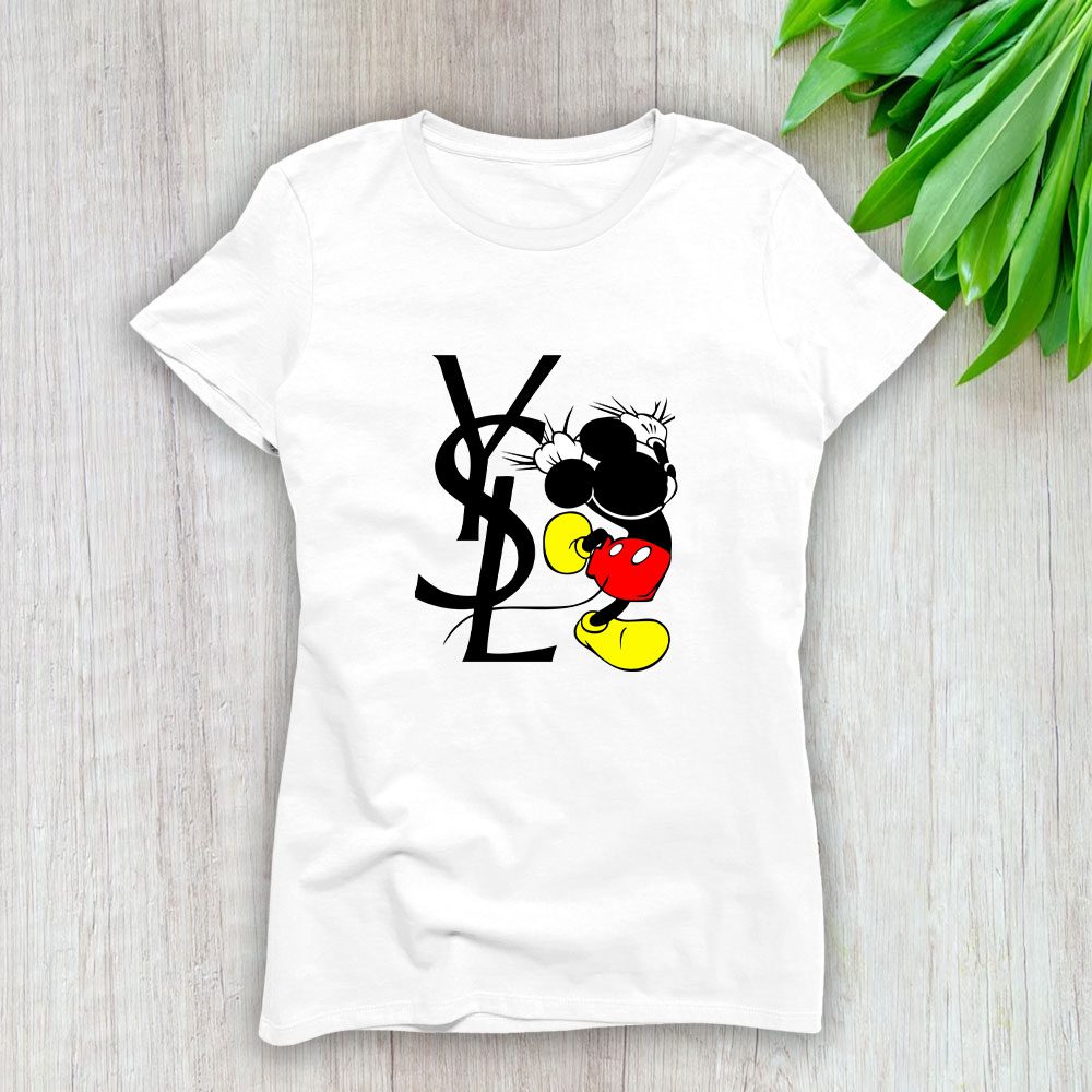Yves-Saint-Laurent-Logo-Luxury-Mickey-Mouse-Lady-T-Shirt-Luxury-Tee-For-Women-LDS1976 Yves Saint Laurent Logo Luxury Mickey Mouse Lady T-Shirt Luxury Tee For Women LDS1976
