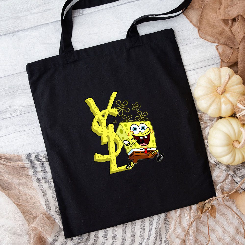 Yves-Saint-Laurent-Logo-Luxury-Spongebob-Cotton-Canvas-Tote-Bag-TTB1975-1