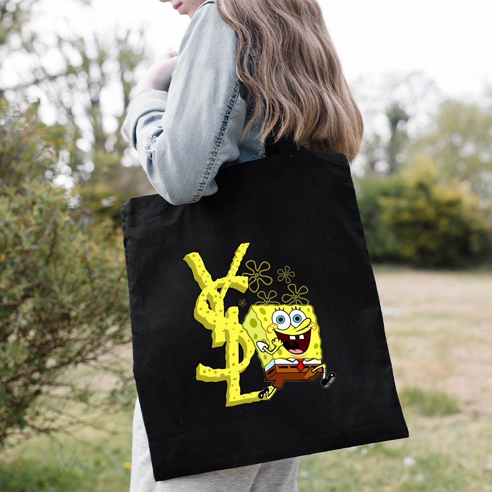 Yves-Saint-Laurent-Logo-Luxury-Spongebob-Cotton-Canvas-Tote-Bag-TTB1975-2