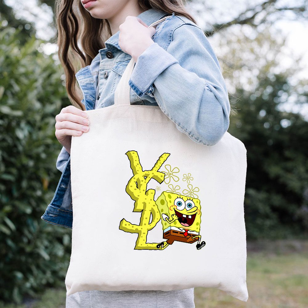 Yves-Saint-Laurent-Logo-Luxury-Spongebob-Cotton-Canvas-Tote-Bag-TTB1975-3