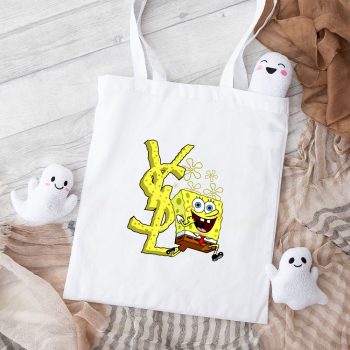 Yves Saint Laurent Logo Luxury Spongebob Cotton Canvas Tote Bag TTB1975
