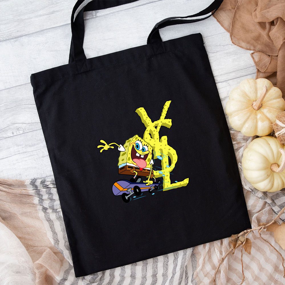 Yves-Saint-Laurent-Logo-Luxury-Spongebob-Cotton-Canvas-Tote-Bag-TTB1976-1