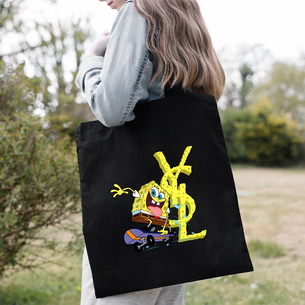 Yves-Saint-Laurent-Logo-Luxury-Spongebob-Cotton-Canvas-Tote-Bag-TTB1976-2