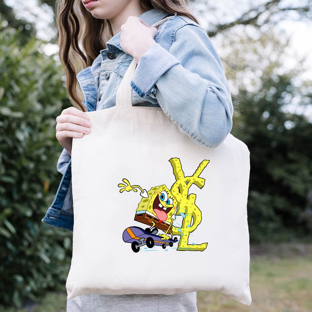 Yves-Saint-Laurent-Logo-Luxury-Spongebob-Cotton-Canvas-Tote-Bag-TTB1976-3