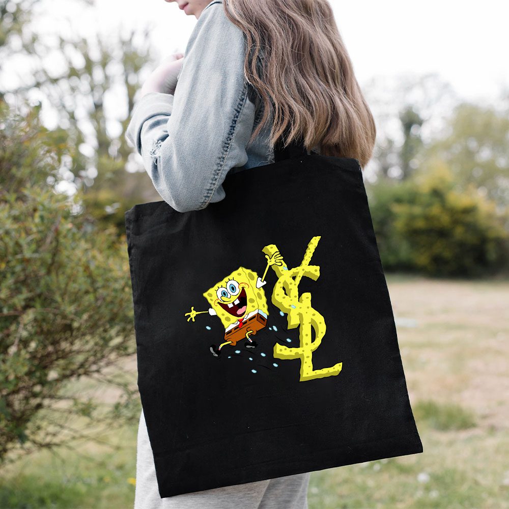 Yves-Saint-Laurent-Logo-Luxury-Spongebob-Cotton-Canvas-Tote-Bag-TTB1977-2