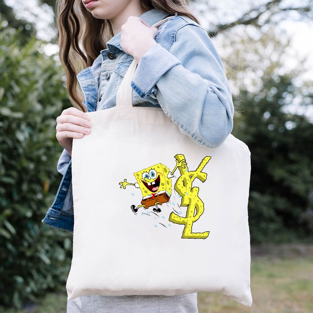 Yves-Saint-Laurent-Logo-Luxury-Spongebob-Cotton-Canvas-Tote-Bag-TTB1977-3