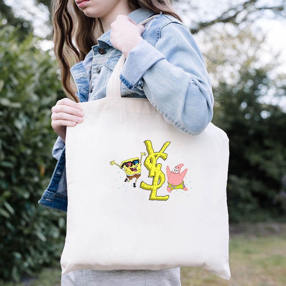 Yves-Saint-Laurent-Logo-Luxury-Spongebob-Cotton-Canvas-Tote-Bag-TTB1978-3