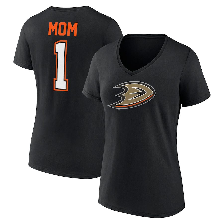 Anaheim-Ducks-Womens-Mothers-Day-1-Mom-V-Neck-T-Shirt-Black Anaheim Ducks Women's Mother's Day #1 Mom V-Neck T-Shirt - Black