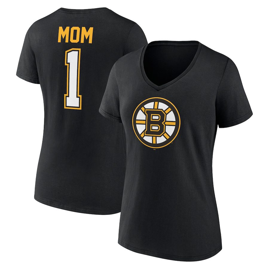 Boston-Bruins-Womens-Mothers-Day-1-Mom-V-Neck-T-Shirt-Black Boston Bruins Women's Mother's Day #1 Mom V-Neck T-Shirt - Black