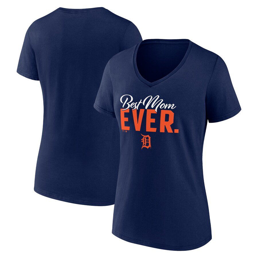 Detroit-Tigers-Womens-Mothers-Day-V-Neck-T-Shirt-Navy Detroit Tigers Women's Mother's Day V-Neck T-Shirt - Navy