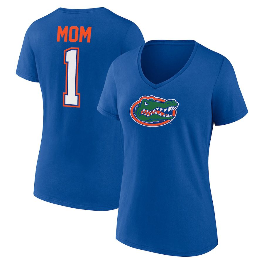 Florida-Gators-Womens-Mothers-Day-1-Mom-V-Neck-T-Shirt-Royal Florida Gators Women's Mother's Day #1 Mom V-Neck T-Shirt - Royal
