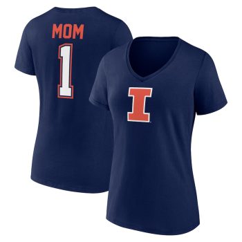 Illinois Fighting Illini Women's Mother's Day #1 Mom V-Neck T-Shirt - Navy