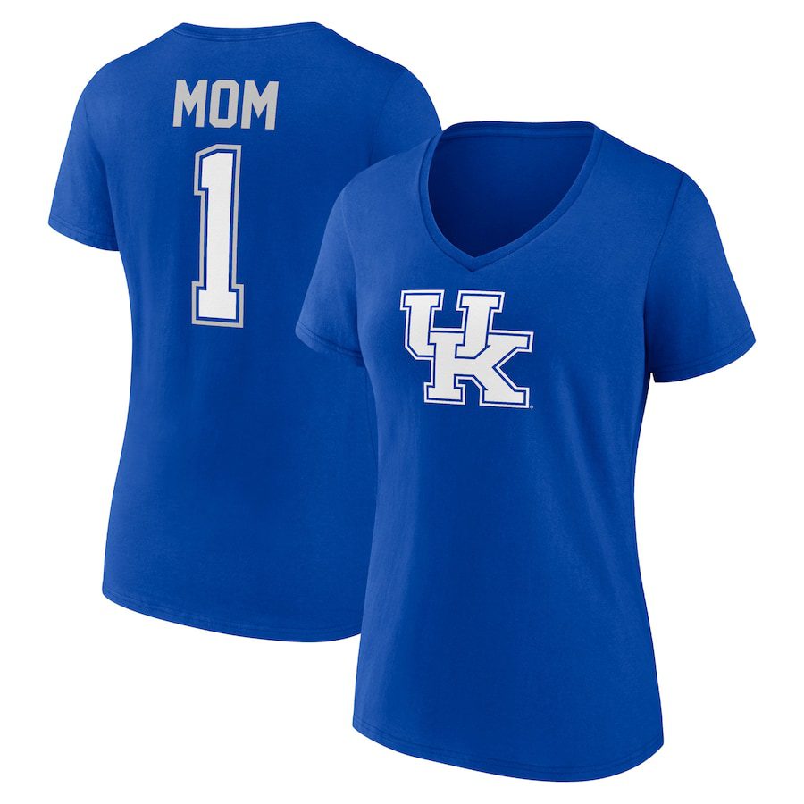 Kentucky-Wildcats-Womens-Mothers-Day-1-Mom-V-Neck-T-Shirt-Royal Kentucky Wildcats Women's Mother's Day #1 Mom V-Neck T-Shirt - Royal
