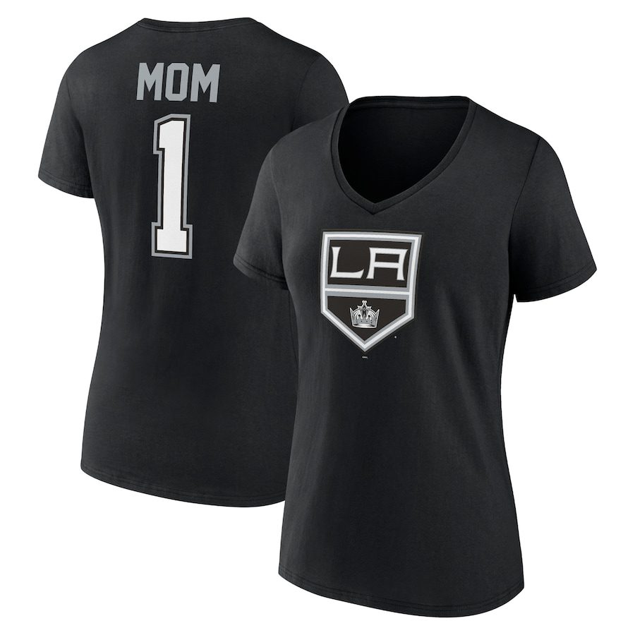 Los-Angeles-Kings-Womens-Mothers-Day-1-Mom-V-Neck-T-Shirt-Black Los Angeles Kings Women's Mother's Day #1 Mom V-Neck T-Shirt - Black