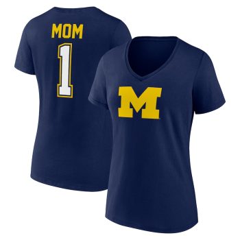 Michigan Wolverines Women's Mother's Day #1 Mom V-Neck T-Shirt - Navy