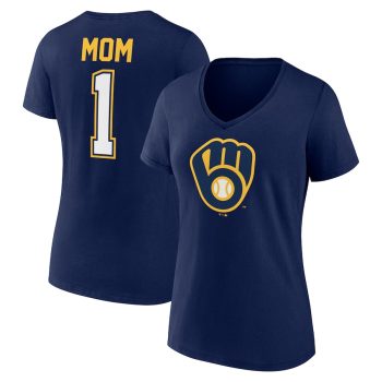 Milwaukee Brewers Women's Mother's Day #1 Mom V-Neck T-Shirt - Navy