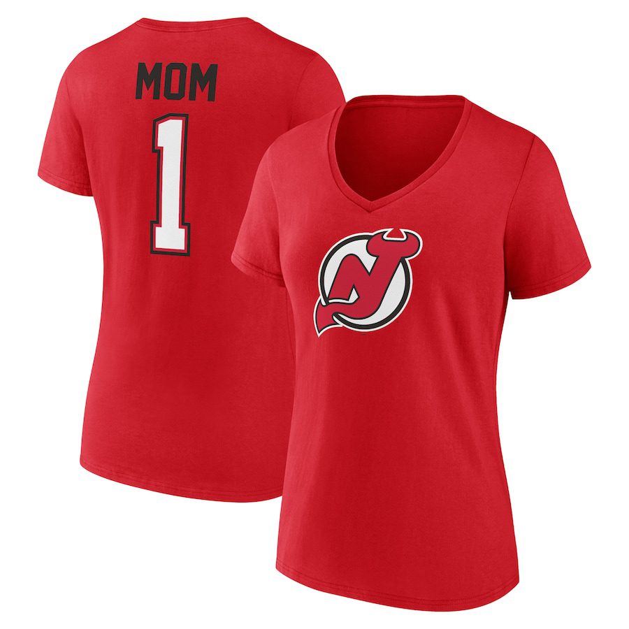 New-Jersey-Devils-Womens-Mothers-Day-1-Mom-V-Neck-T-Shirt-Red New Jersey Devils Women's Mother's Day #1 Mom V-Neck T-Shirt - Red