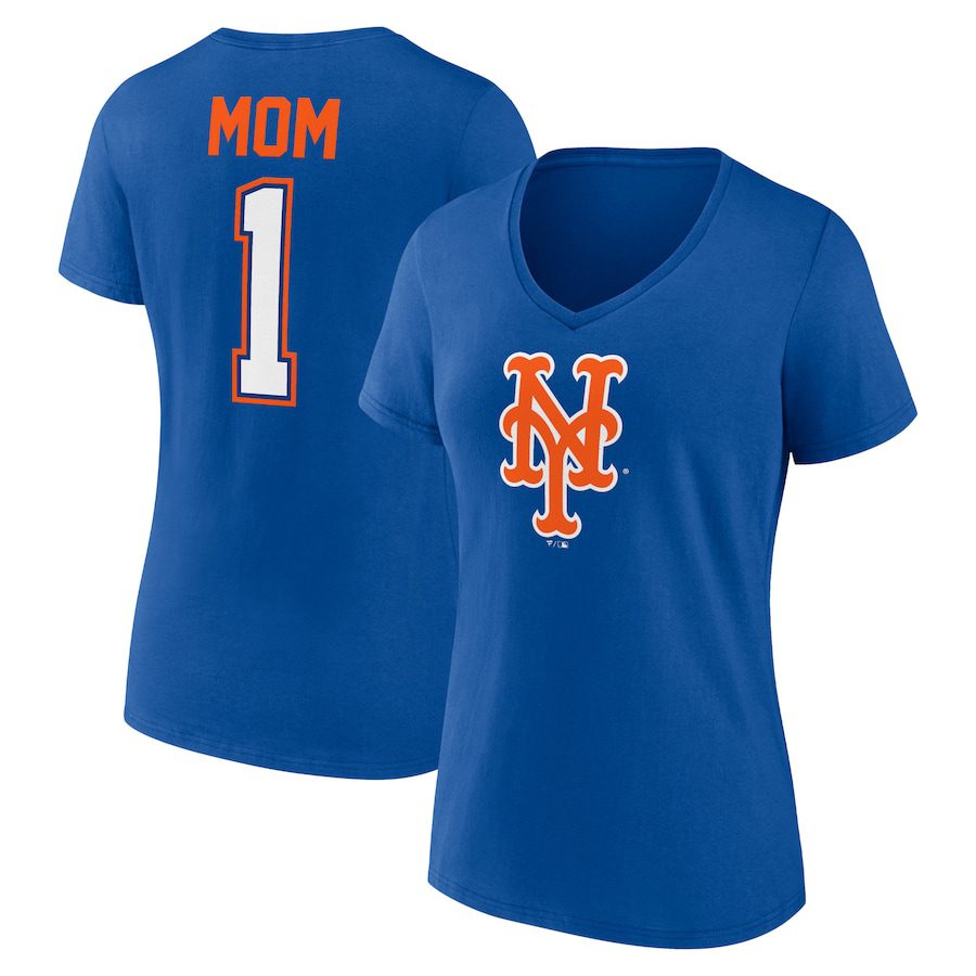 New-York-Mets-Womens-Mothers-Day-1-Mom-V-Neck-T-Shirt-Royal New York Mets Women's Mother's Day #1 Mom V-Neck T-Shirt - Royal