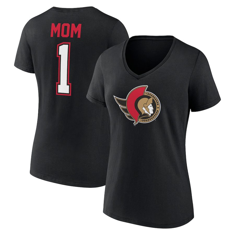 Ottawa-Senators-Womens-Mothers-Day-1-Mom-V-Neck-T-Shirt-Black Ottawa Senators Women's Mother's Day #1 Mom V-Neck T-Shirt - Black