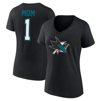 San Jose Sharks Women's Mother's Day #1 Mom V-Neck T-Shirt - Black