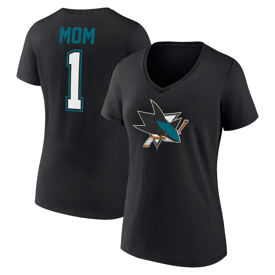 San-Jose-Sharks-Womens-Mothers-Day-1-Mom-V-Neck-T-Shirt-Black San Jose Sharks Women's Mother's Day #1 Mom V-Neck T-Shirt - Black