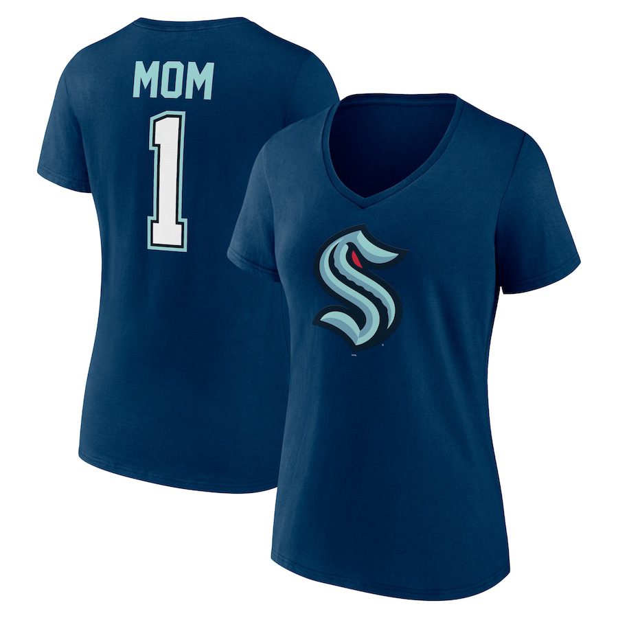 Seattle-Kraken-Womens-Mothers-Day-1-Mom-V-Neck-T-Shirt-Deep-Sea-Blue Seattle Kraken Women's Mother's Day #1 Mom V-Neck T-Shirt - Deep Sea Blue