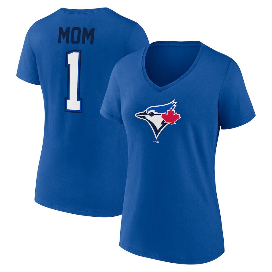 Toronto-Blue-Jays-Womens-Mothers-Day-1-Mom-V-Neck-T-Shirt-Royal Toronto Blue Jays Women's Mother's Day #1 Mom V-Neck T-Shirt - Royal
