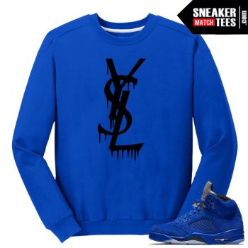 Ysl Drip Blue Suede 5S Crewneck Sweatshirt Royal Blue Crewneck Sweatshirt