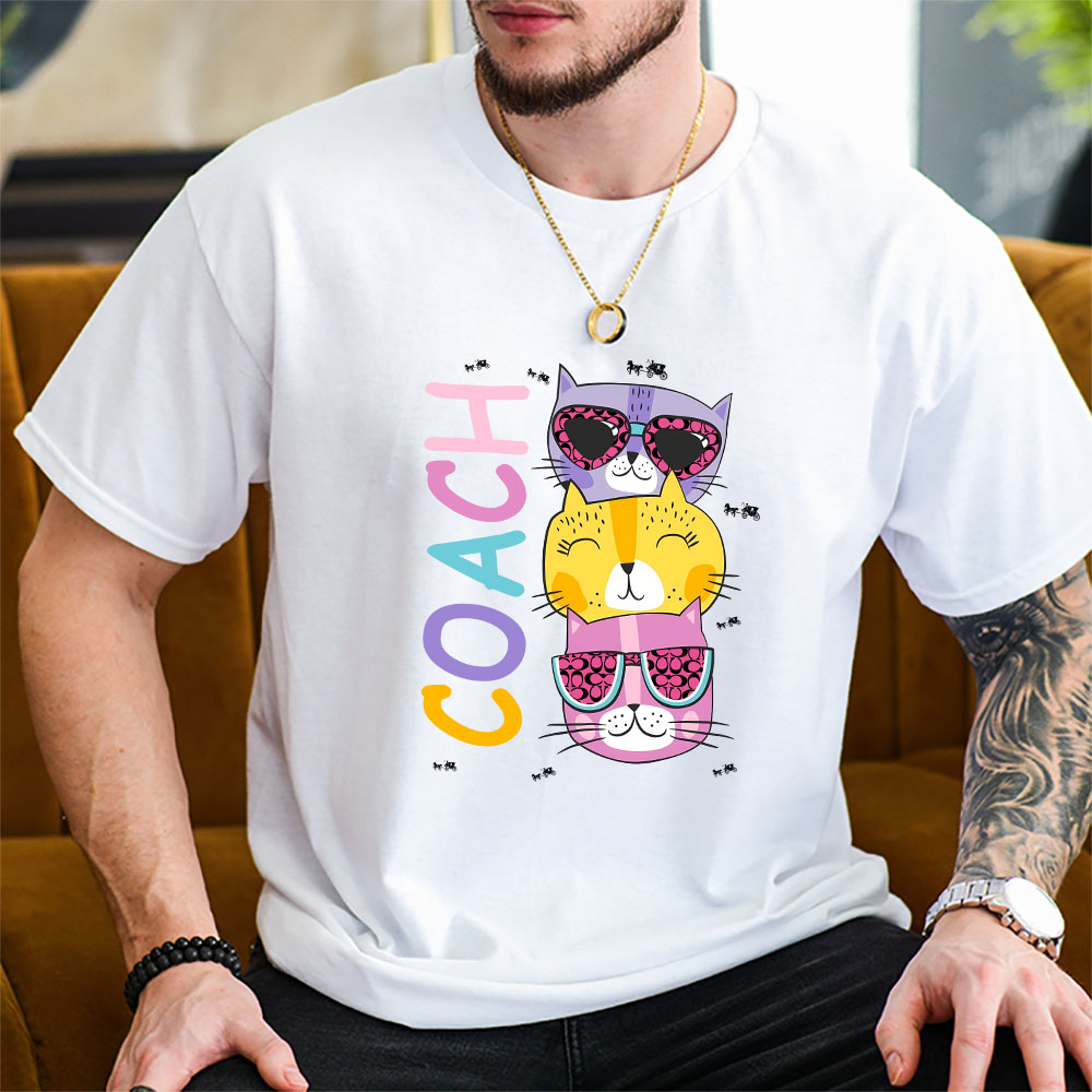Cartoon-Cats-In-Glasses-Fruits-Coach-Brand-Unisex-T-Shirt-Cotton-Tee-TAT6243-1