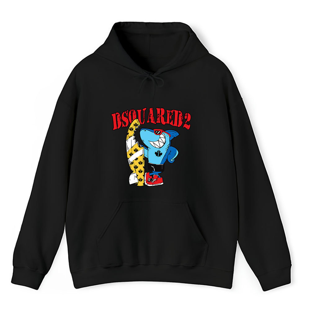 Cartoon-Shark-With-Surfboard-Dsquared2-Unisex-Hoodie-TAH5486-1