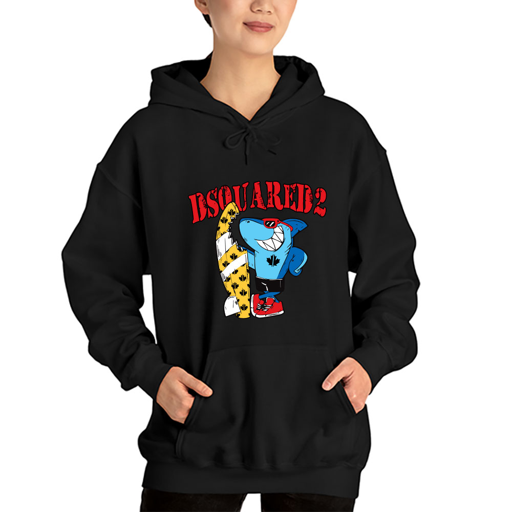 Cartoon-Shark-With-Surfboard-Dsquared2-Unisex-Hoodie-TAH5486-2