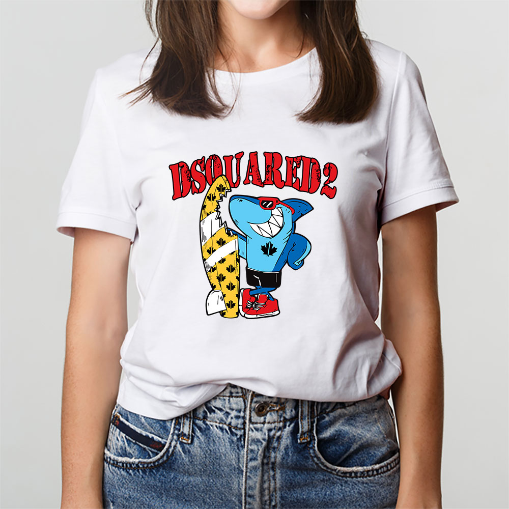 Cartoon-Shark-With-Surfboard-Dsquared2-Unisex-T-Shirt-TAT5486-3